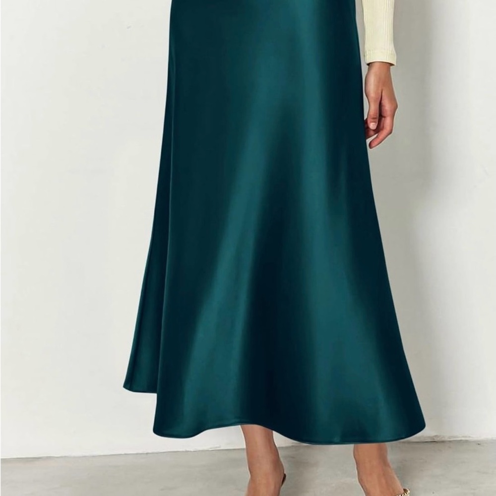 Satin A-Line Maxi Skirt in Teal